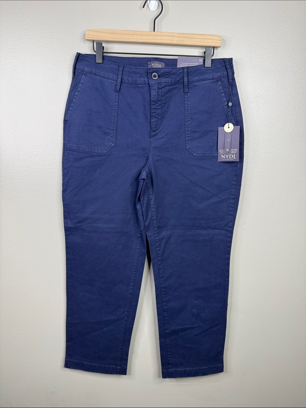 NYDJ Straight Leg Ankle Chino Pants Peacoat Blue Tummy Control Women's Size 10